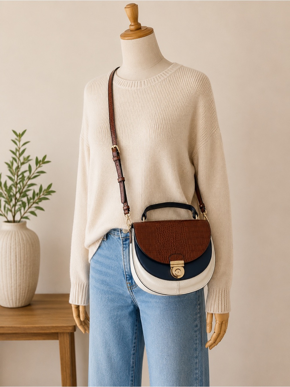 Caprisa Colorblock Croc Embossed Crossbody Satchel Bag